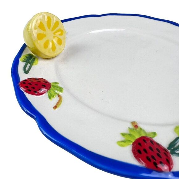 Anthropologie Faye Dessert Plate White Lemon Strawberry Kitchen Garden Stoneware - Picture 5 of 6